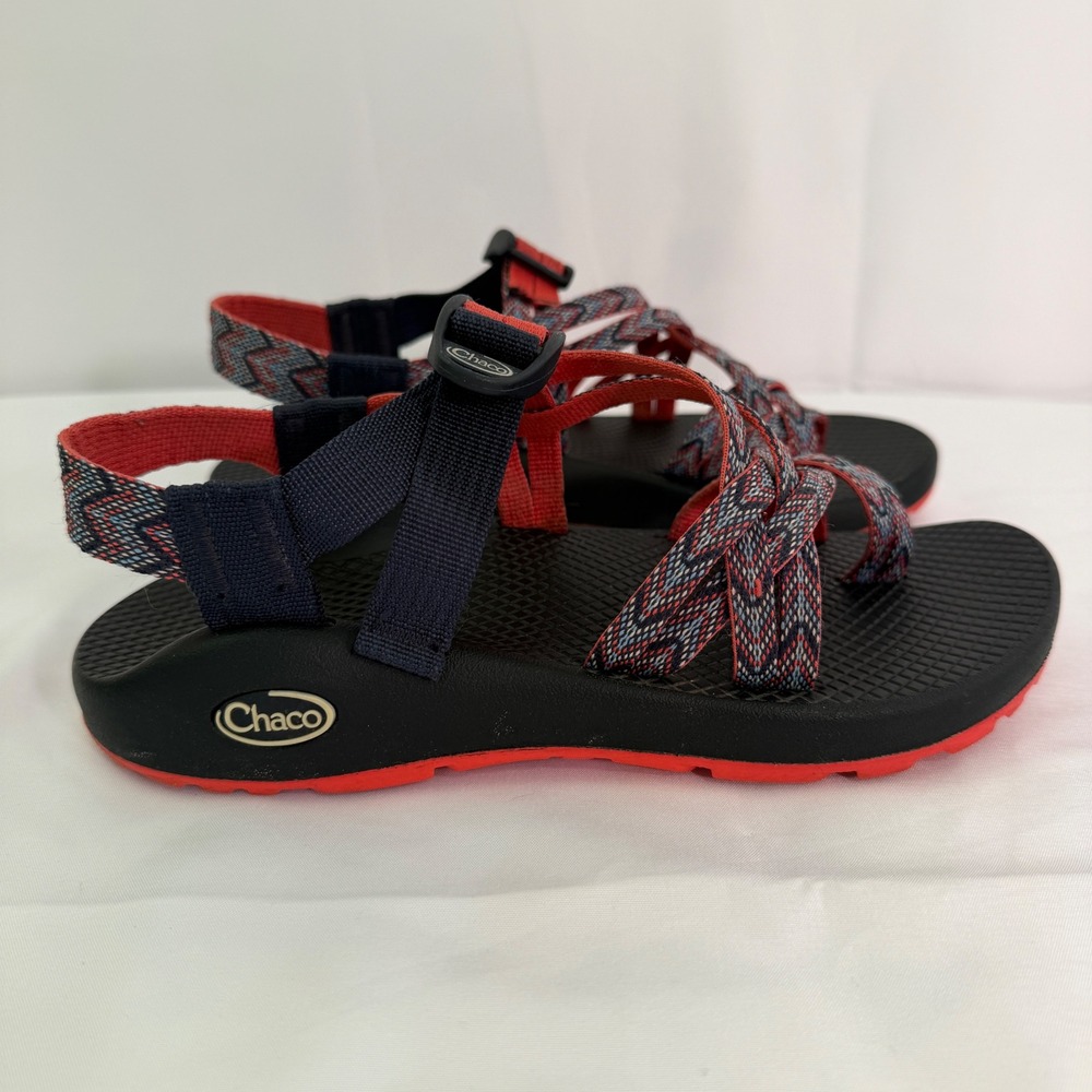 Chaco Z Cloud 2 Sandals Navy Red Chevron Double Strap Toe Loop Womens 8 - Picture 5 of 14